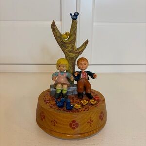 Vintage Anri Hand Carved Wooden Rotating Music Box Playing Waltz of the Flower